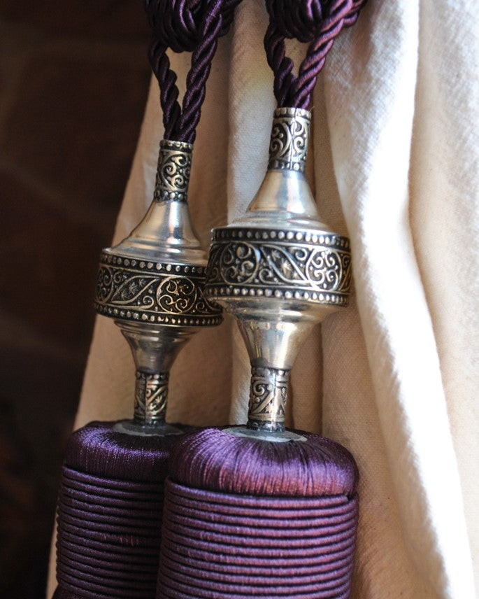 Moroccan Cactus Silk & White Brass Curtain Tie Back