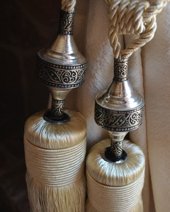 Moroccan Cactus Silk & White Brass Curtain Tie Back