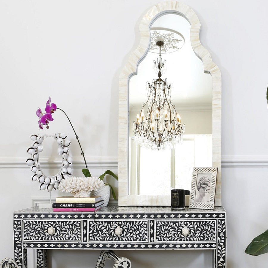 Crested Arabesque Inlay Floor Mirror