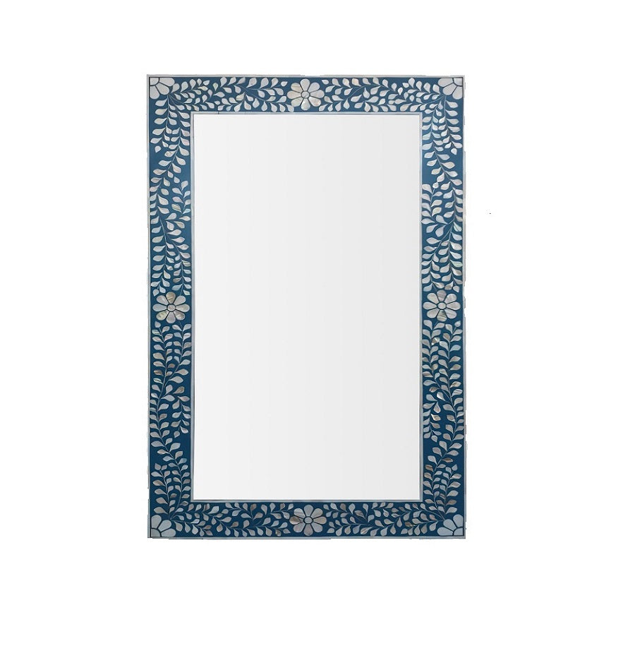 Bone Inlay Rectangular Mirror in Indigo