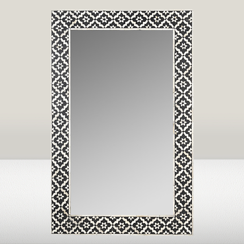 Bone Inlay Rectangular Mirror  in Chevron Grey