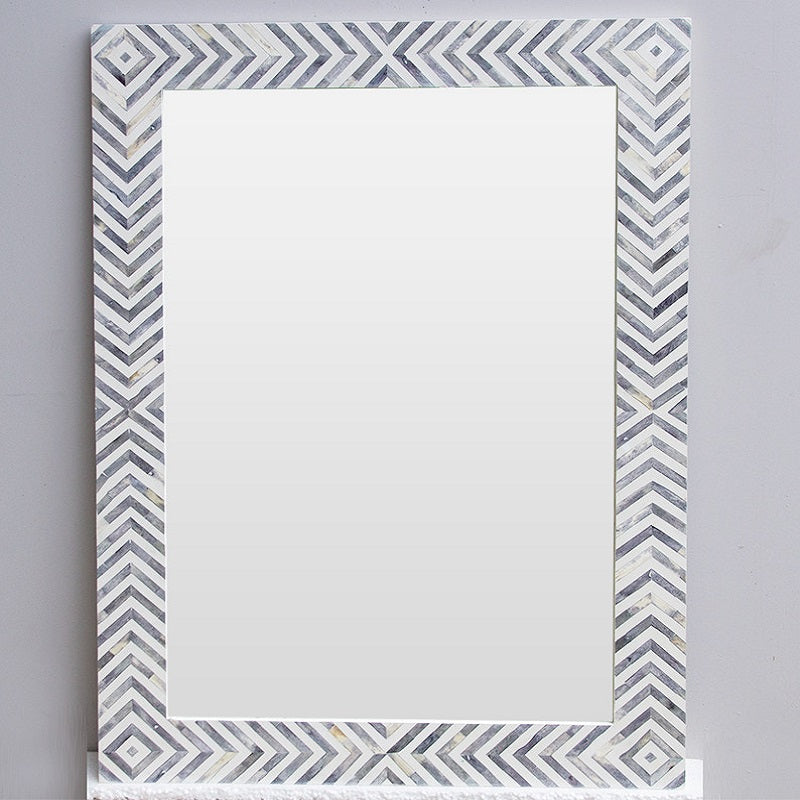 Bone Inlay Rectangular Mirror in Chequer Grey