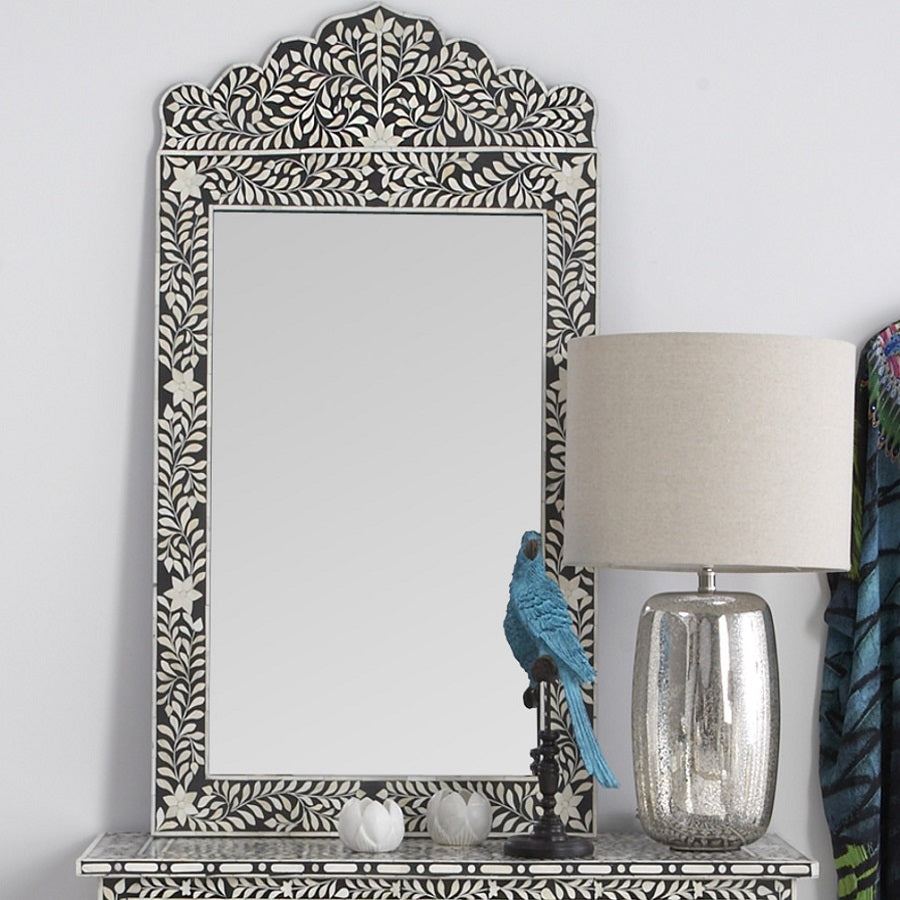 Bone Inlay Crested Mirror in Black