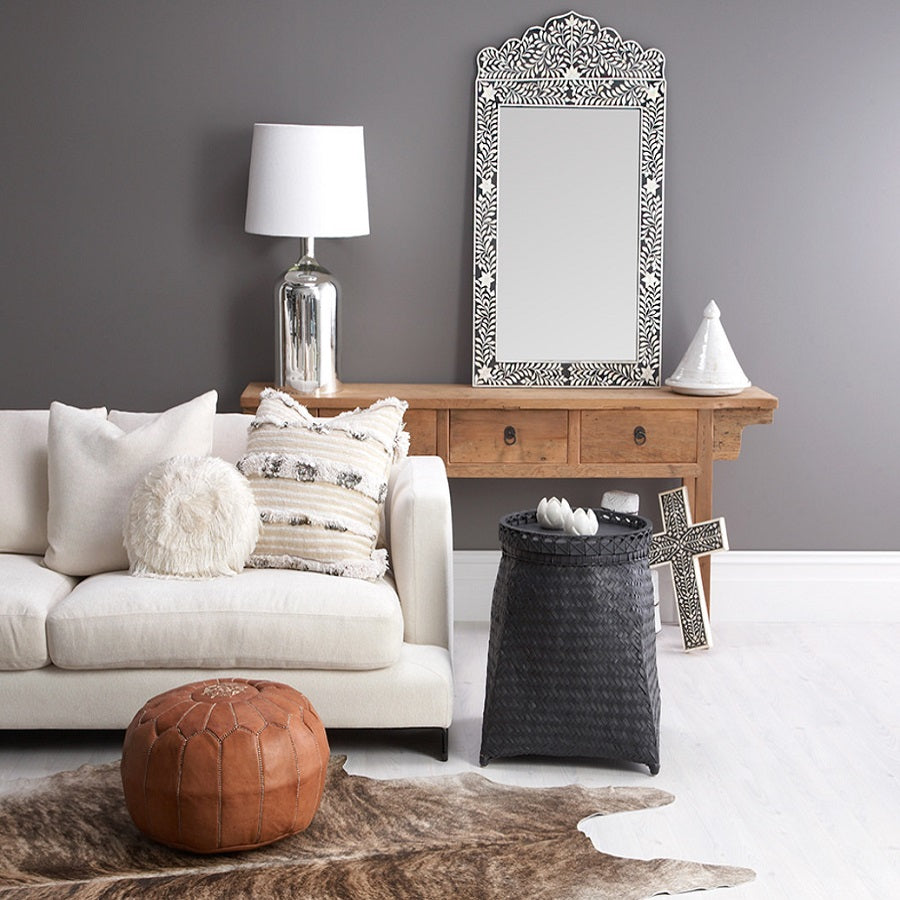 Bone Inlay Crested Mirror in Black