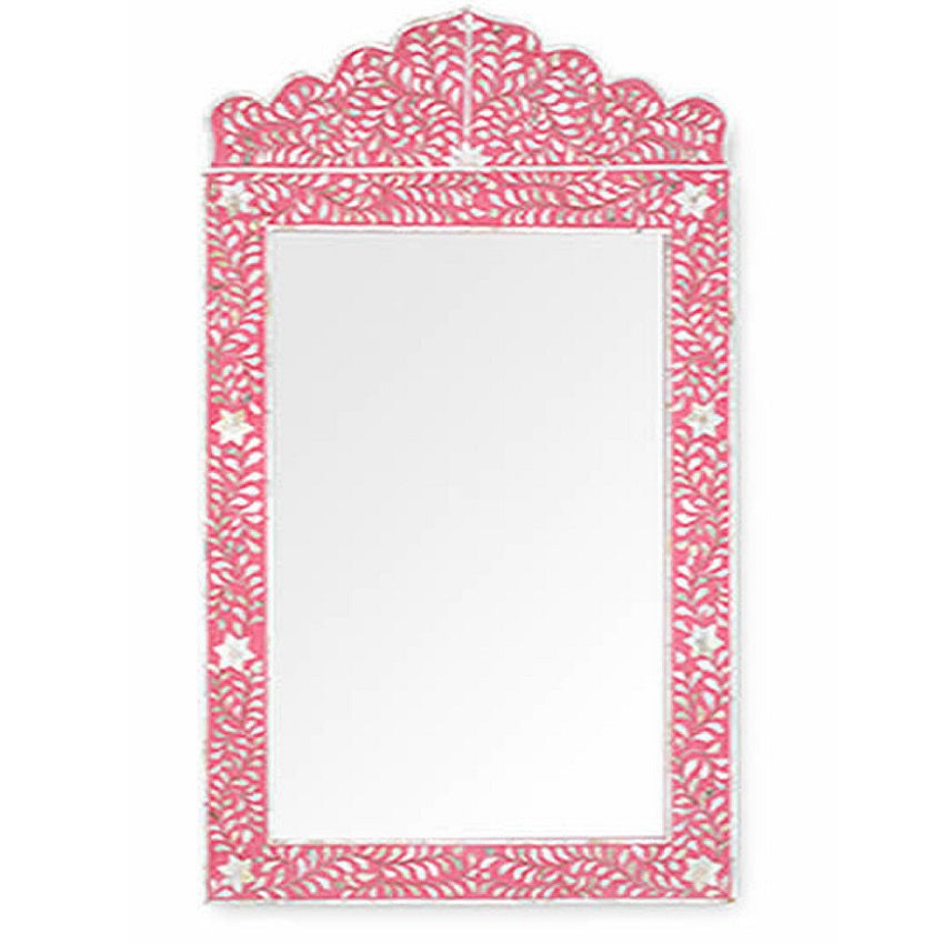 Mother of Pearl Inlay Crested Mirror in Strawberry