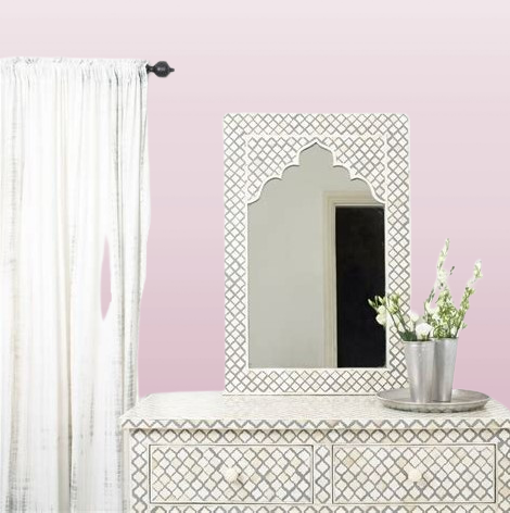 Bone Inlay Arch Jarokha Mirror in White