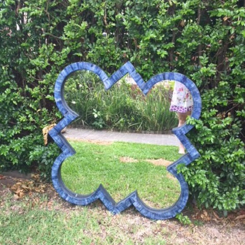 Indian Quatrefoil Bone Inlay Mirror in Natural