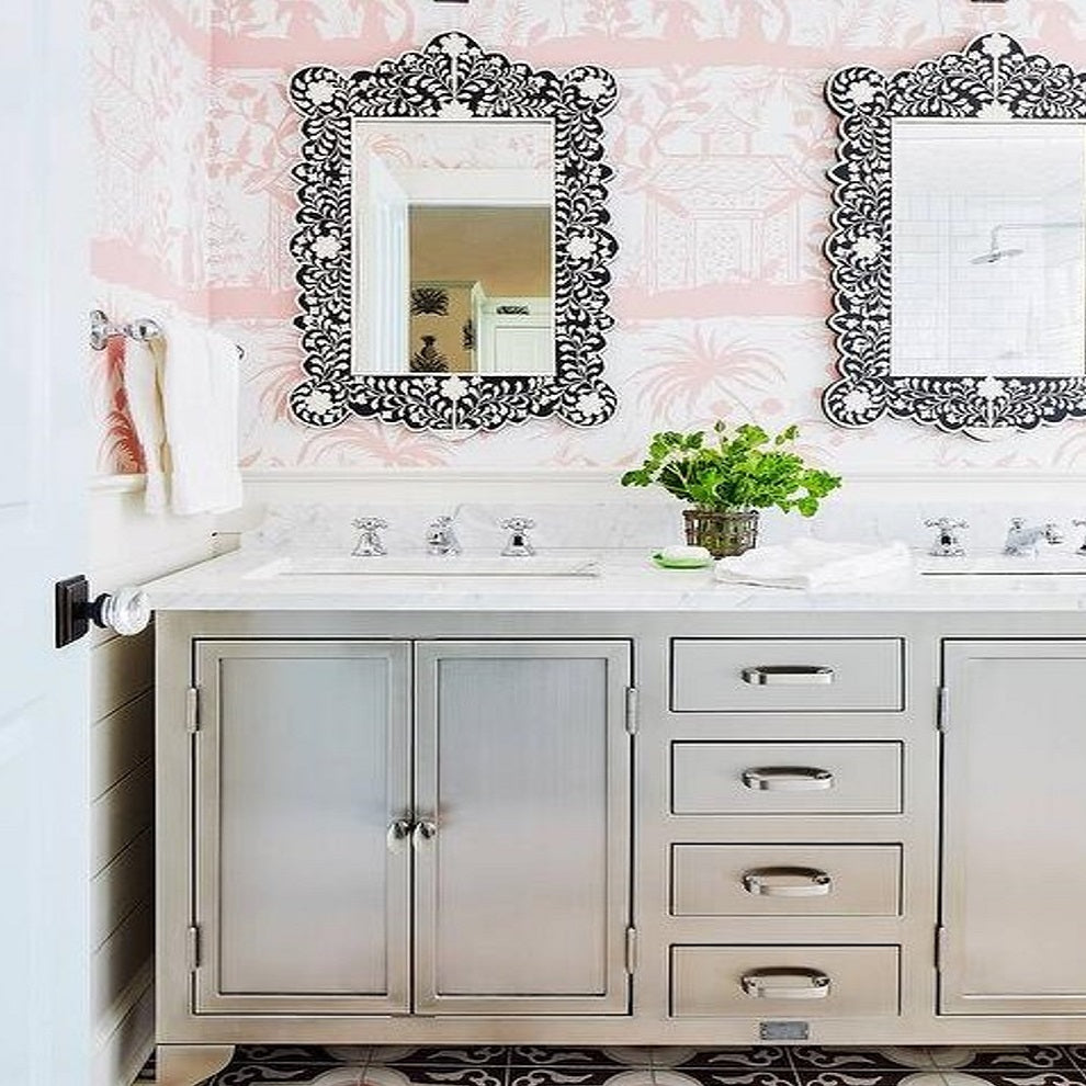 Bone Inlay Scalloped Mirror in Indigo