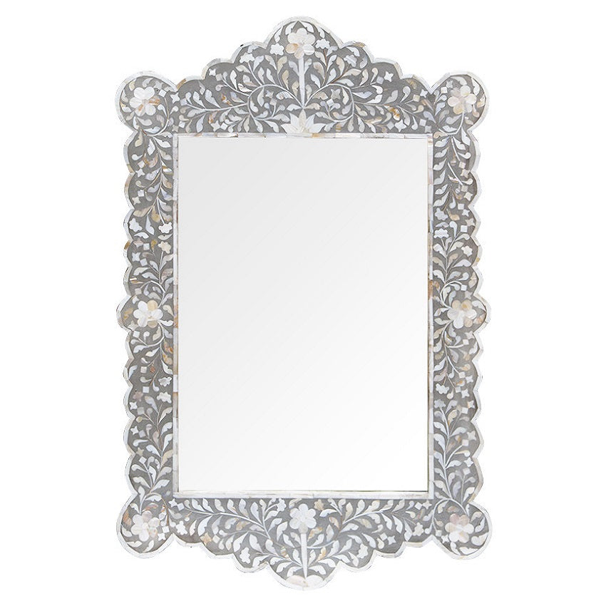Mother of Pearl Inlay Scalloped Mirror in White