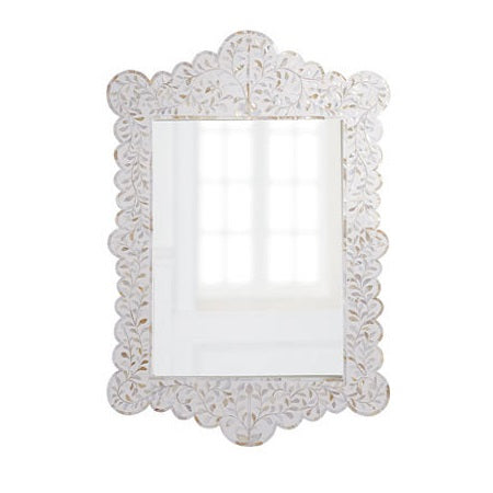 Mother of Pearl Inlay Scalloped Mirror in White