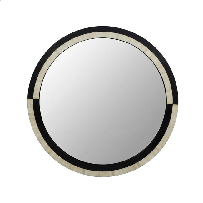 Bone Inlay Round Mirror in Natural & White