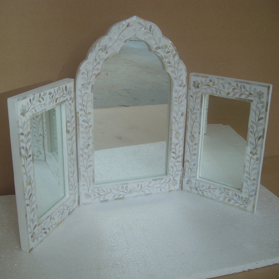Mother of Pearl Inlay Twist Mirror in Black