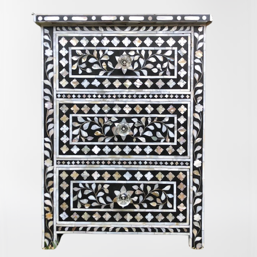 Mother of Pearl Inlay 3 Drawer Chest in Grey