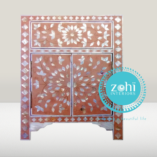 Mother of Pearl Inlay  Bedside Cabinet in Floral/Blue