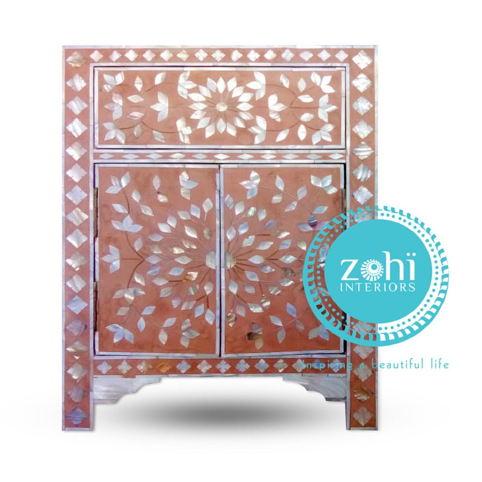 Mother of Pearl Inlay  Bedside Cabinet in Dahlia/Blush