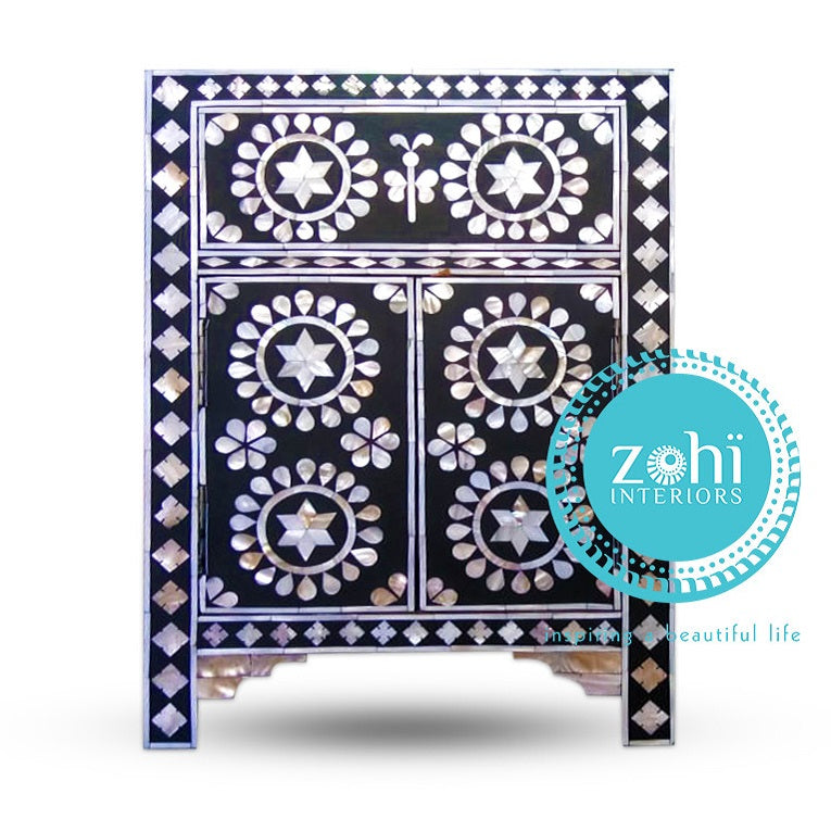 Mother of Pearl Inlay  Bedside Cabinet in Star/White