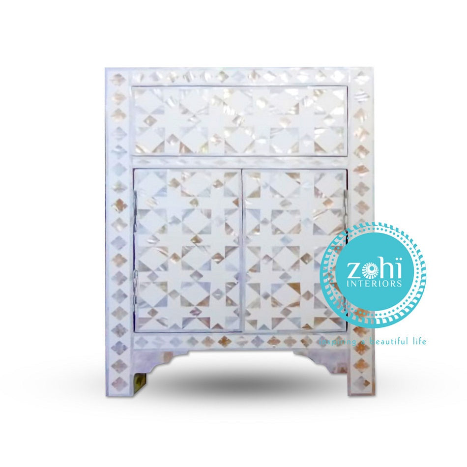 Mother of Pearl Inlay Bedside Chest (Small) in Blue