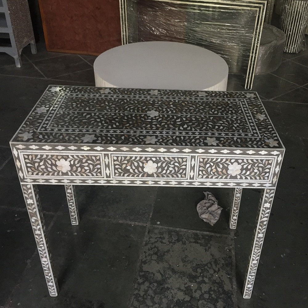 Mother Of Pearl Inlay Console Table in Grey