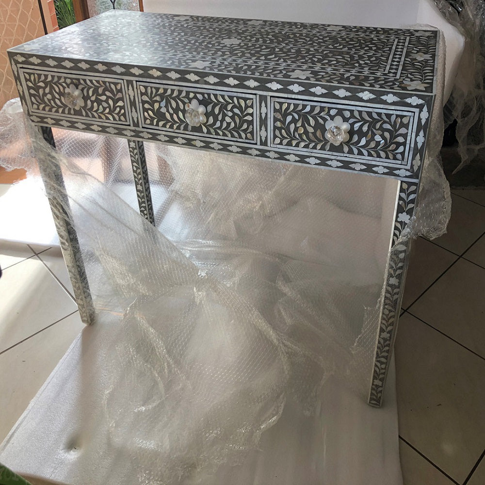 Mother Of Pearl Inlay Console Table in Grey