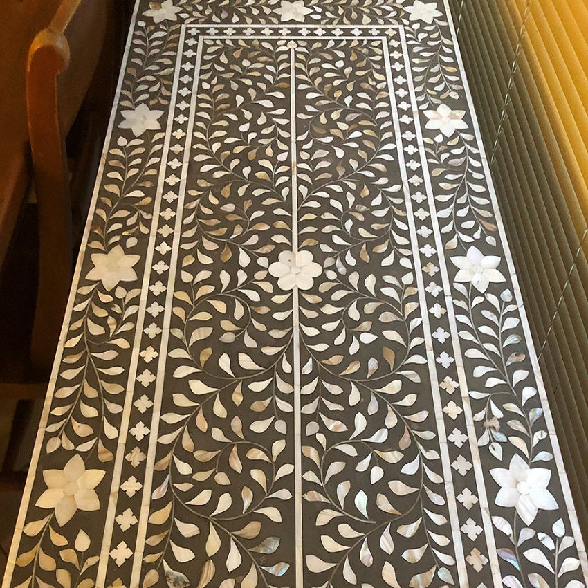 Mother Of Pearl Inlay Console Table in Grey