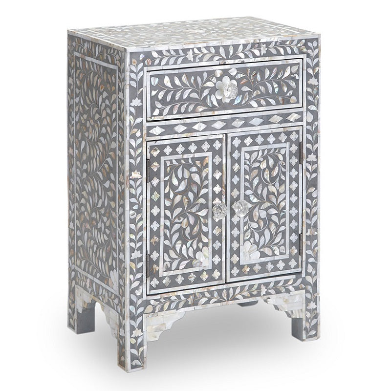 Mother of Pearl Inlay Bedside Cabinet in Grey
