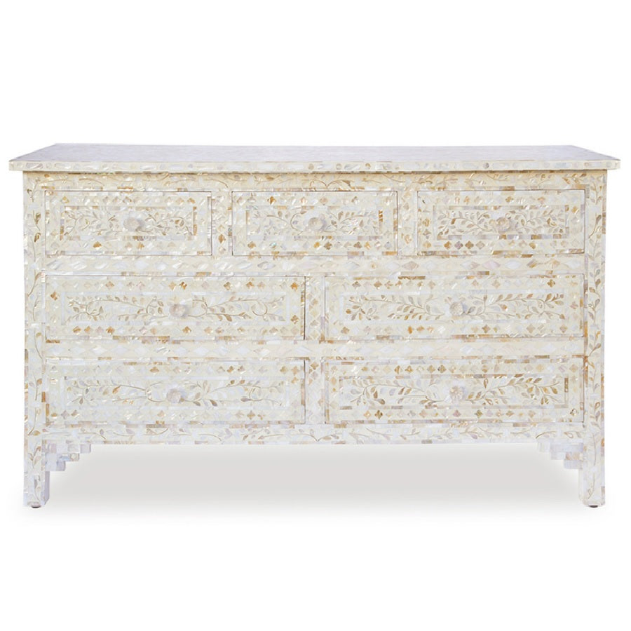 Mother of Pearl Inlay Bedside Cabinet in White