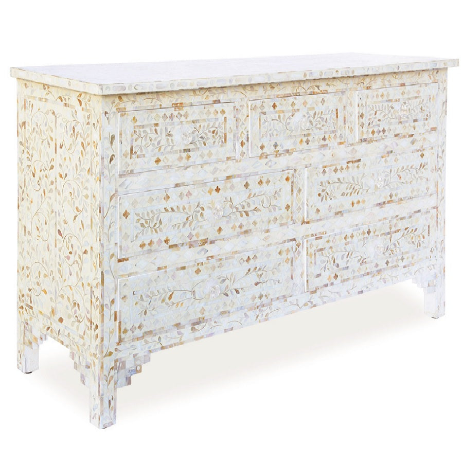 Mother of Pearl Inlay Bedside Cabinet in White