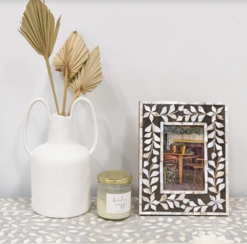 Mother of Pearl Inlay Floral Frame  in Charcoal Brown
