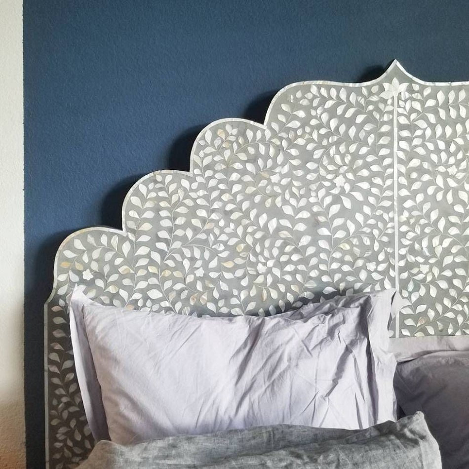 Mother of Pearl Inlay Moghul Bedhead in Grey (Queen Size)
