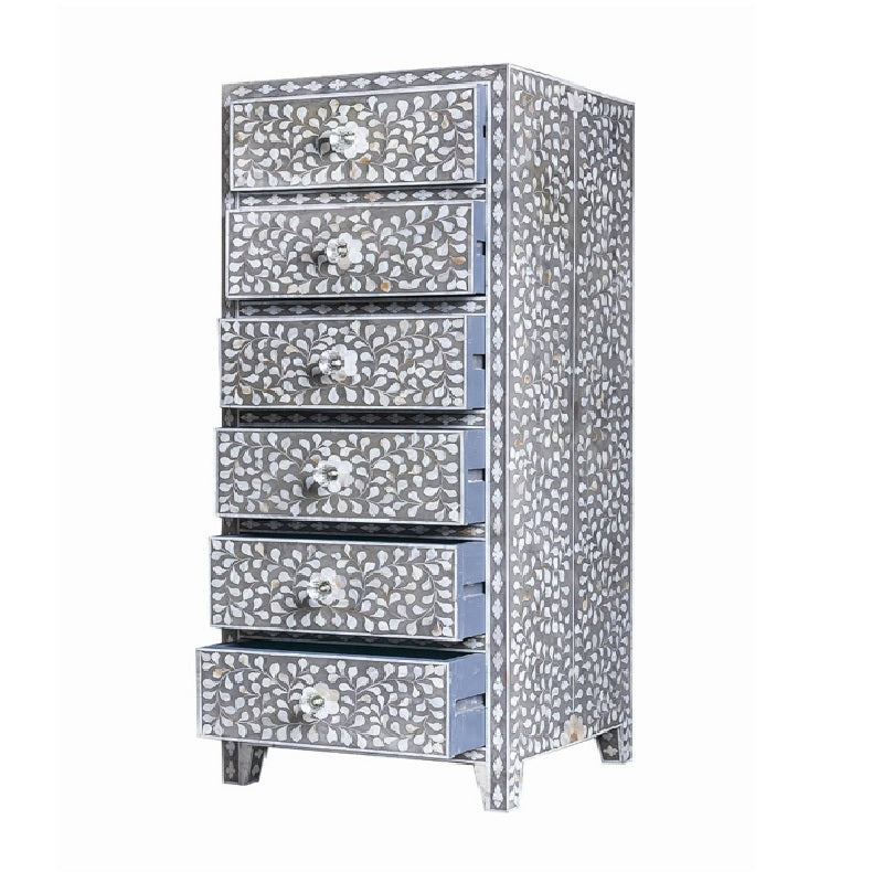 Mother of Pearl Inlay Lingerie Tallboy in White