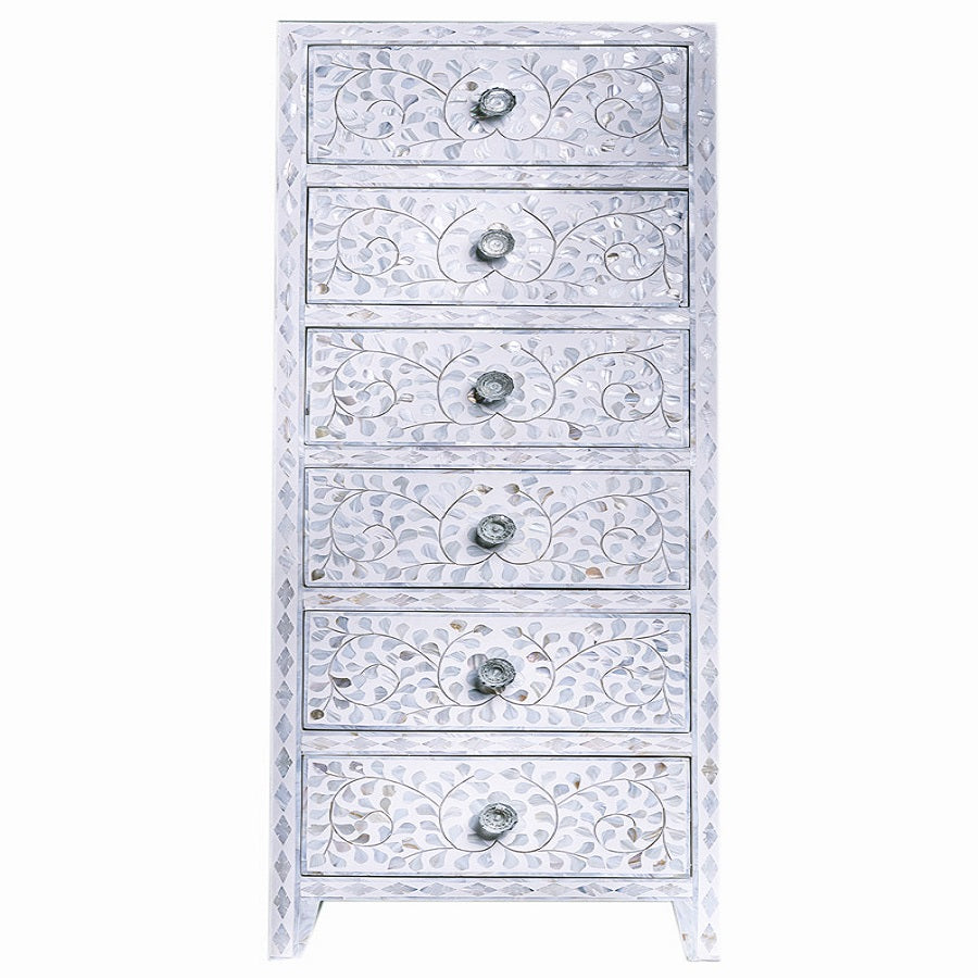 Mother of Pearl Inlay Rectangular Tray in Floral/Black