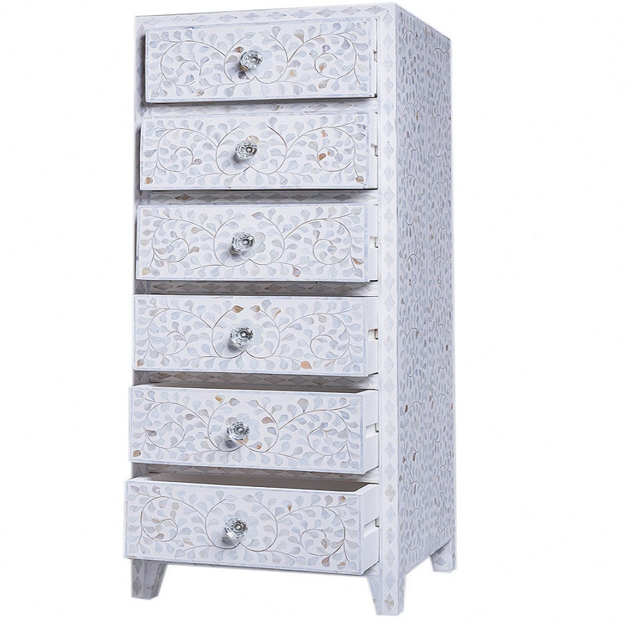 Mother of Pearl Inlay Lingerie Tallboy in White