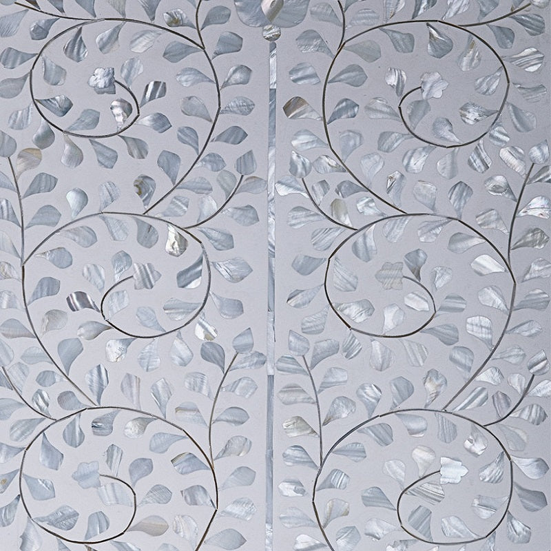 Mother of Pearl Inlay Rectangular Tray in Floral/Black