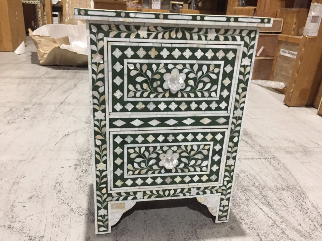 Mother of Pearl Inlay Bedside Chest (Small) in Grey