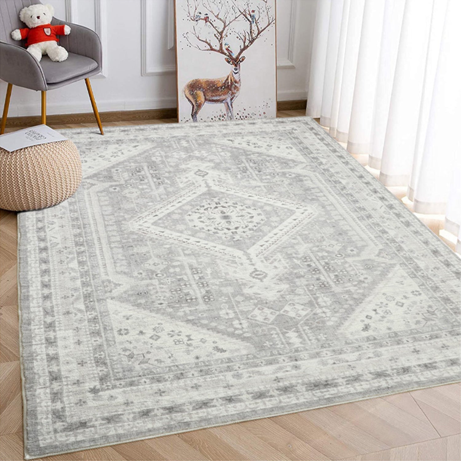 Lago Machine Washable Rug in Grey