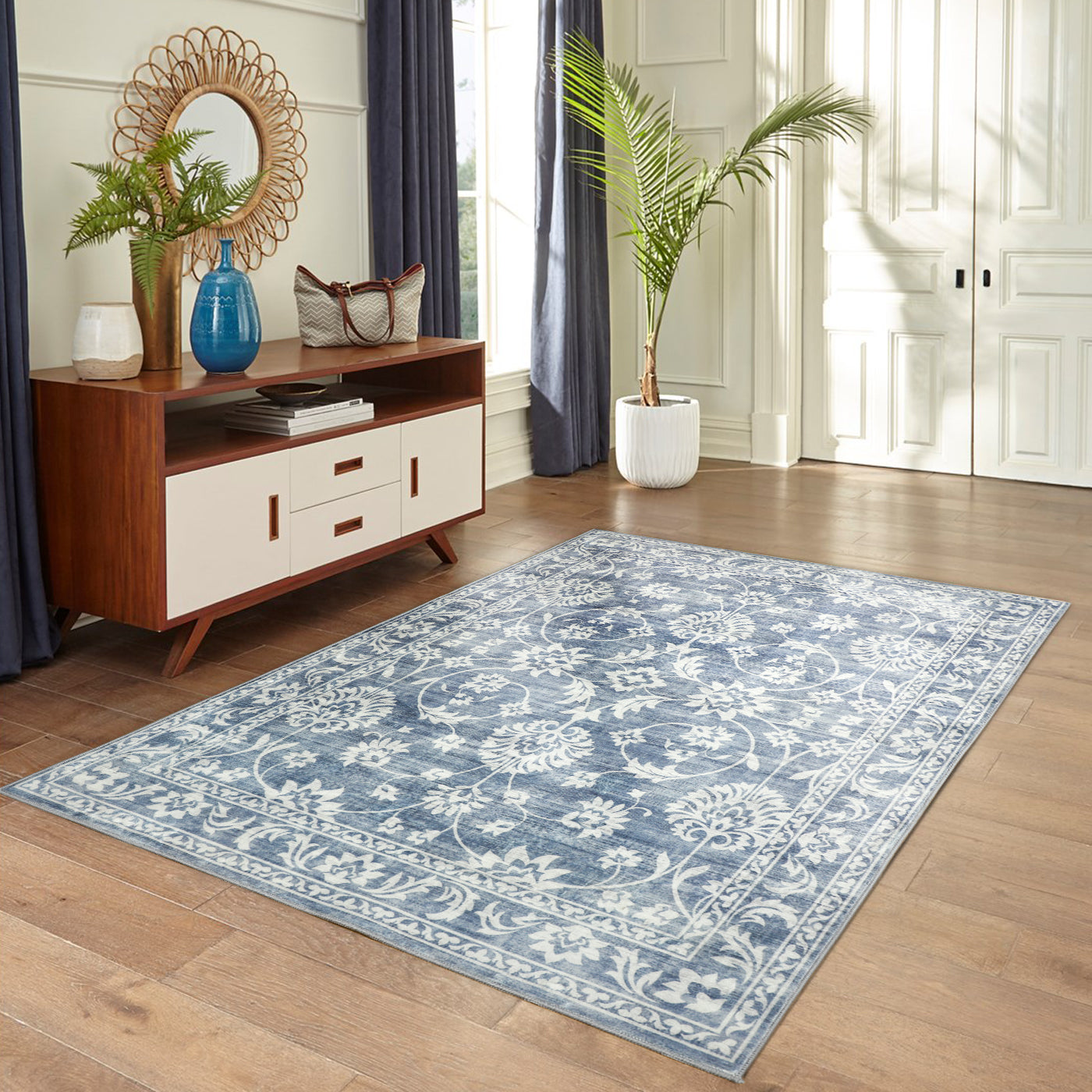 Megan Machine Washable Rug in Blue