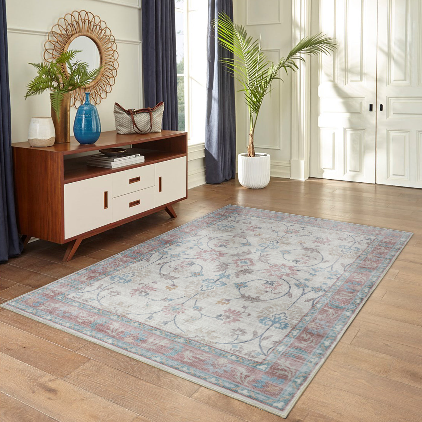 Megan Machine Washable Rug in Pink