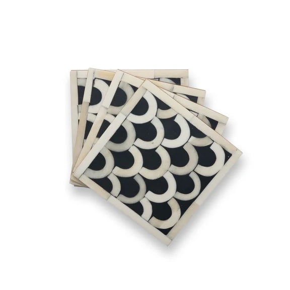 Bone Inlay Coasters with Holder in Black