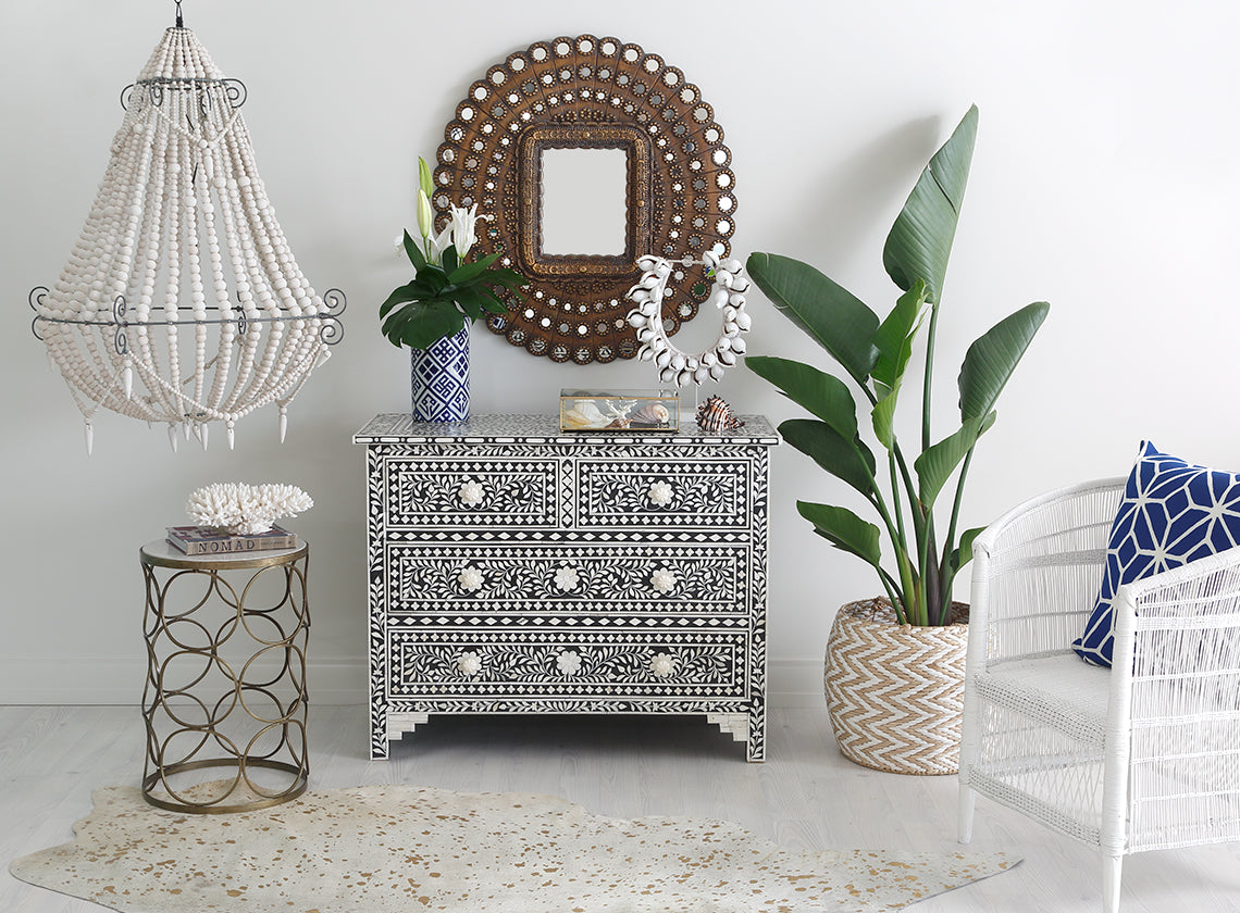 Embossed Metal 2 Drawer Bedside Chest