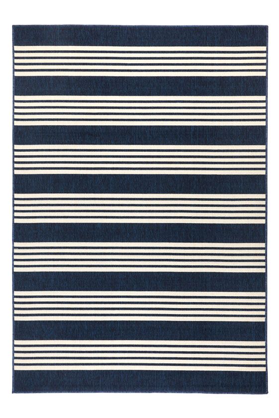 Mariona Blue Striped Outdoor Rug
