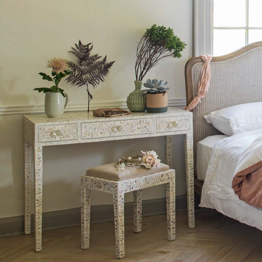 Mother of Pearl Dressing Table and Stool in White