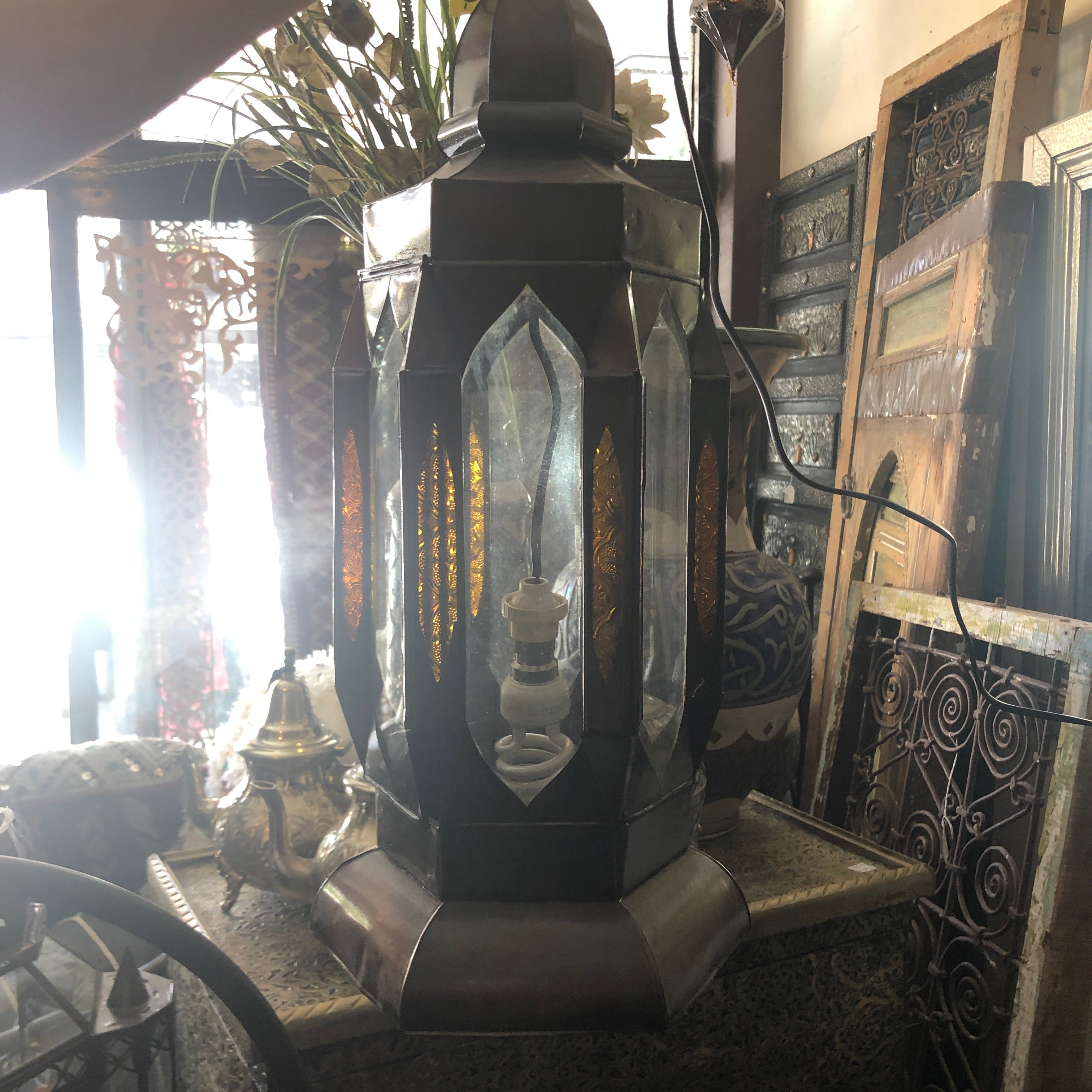 Tangier Standing/Hanging Lantern with Gold Glass Panels