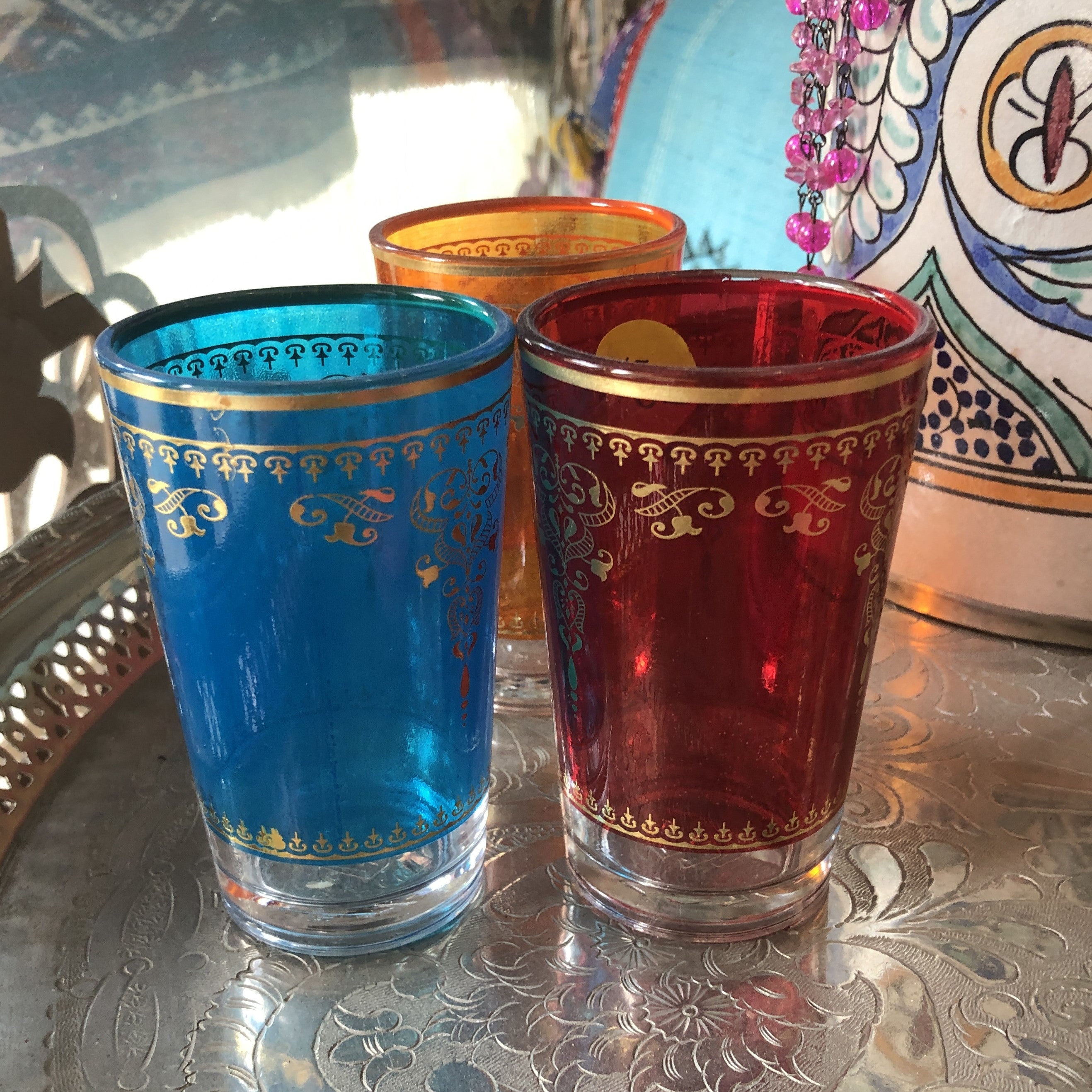 Moroccan Mixed Colours Tea Glasses - Set of 6