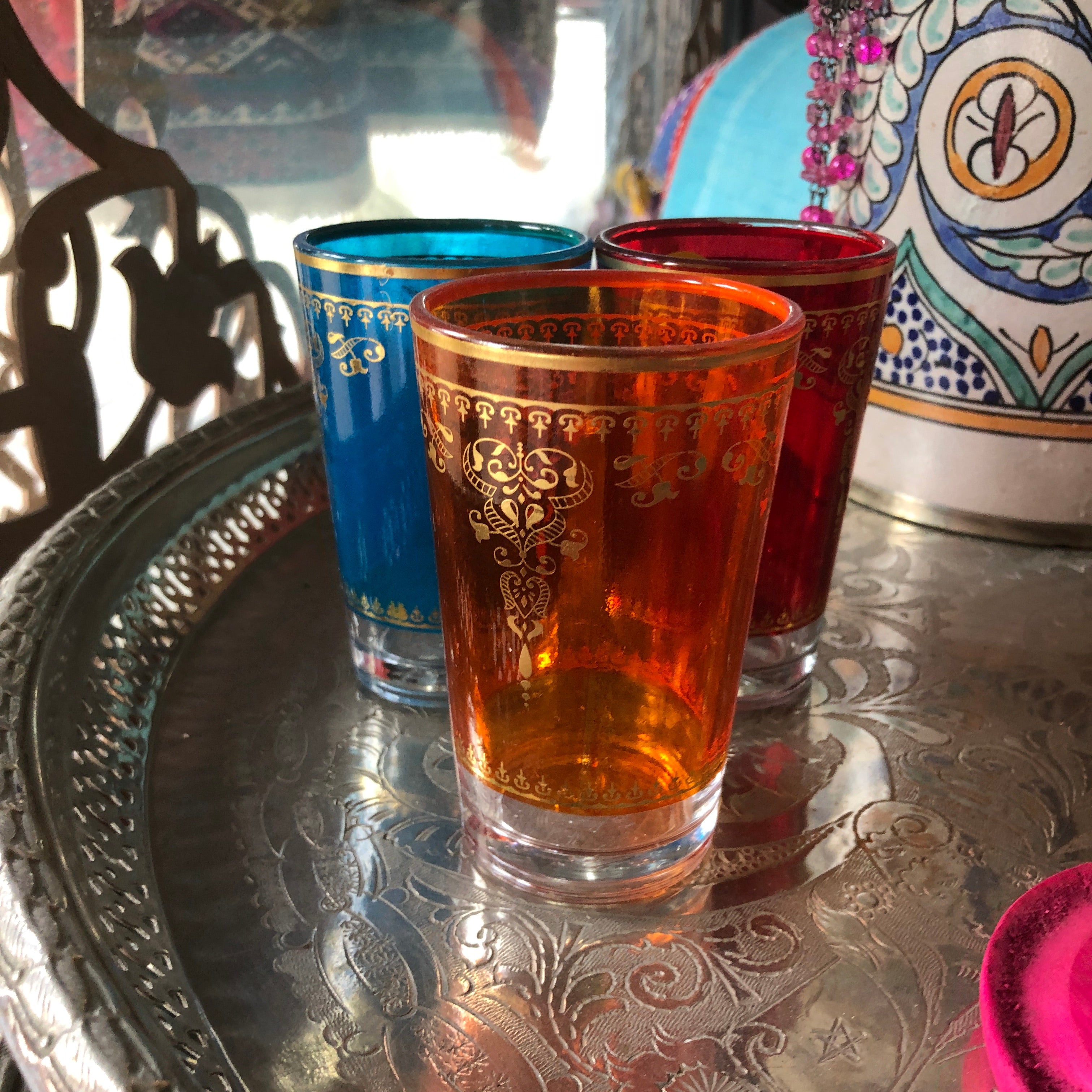 Moroccan Mixed Colours Tea Glasses - Set of 6