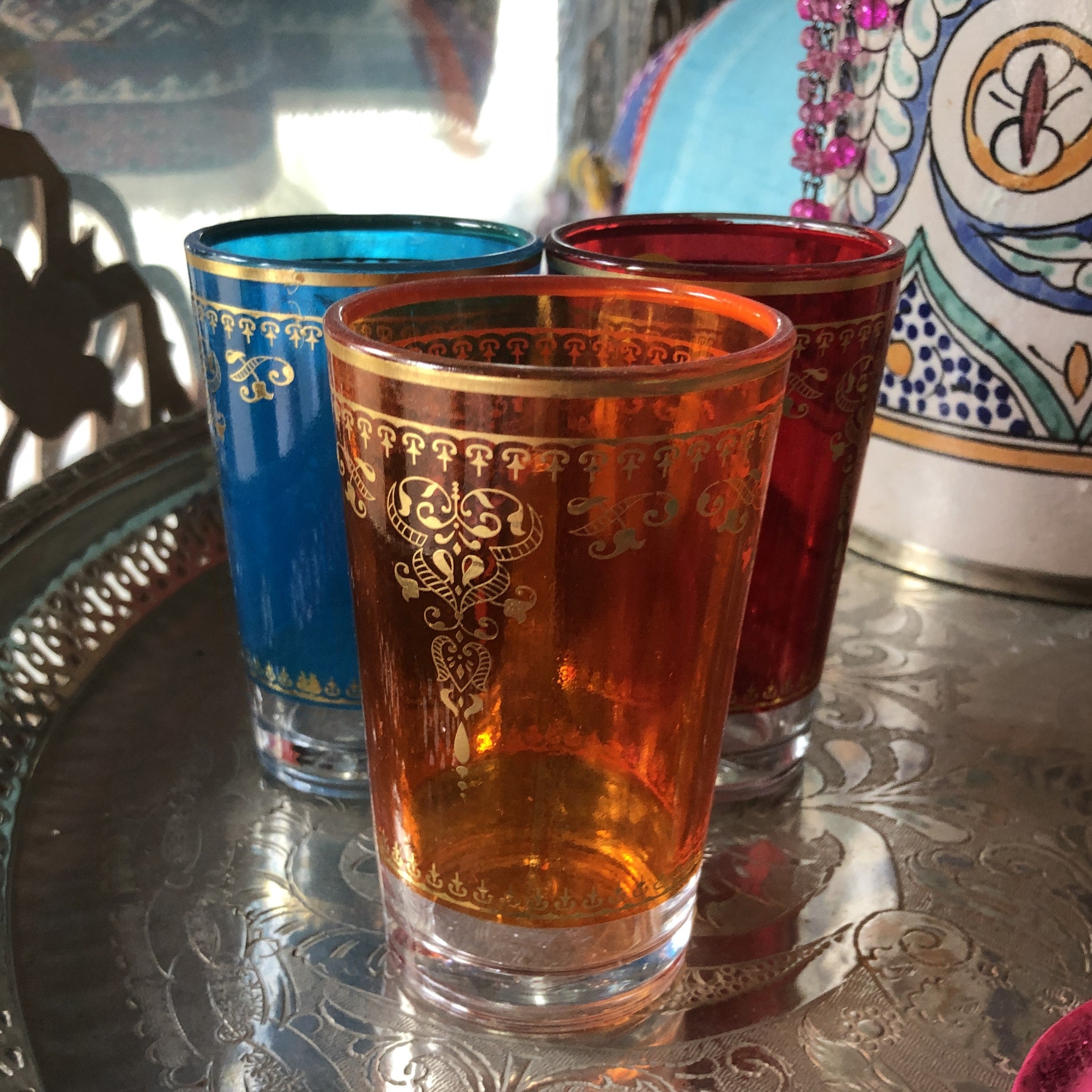 Moroccan Mixed Colours Tea Glasses - Set of 6
