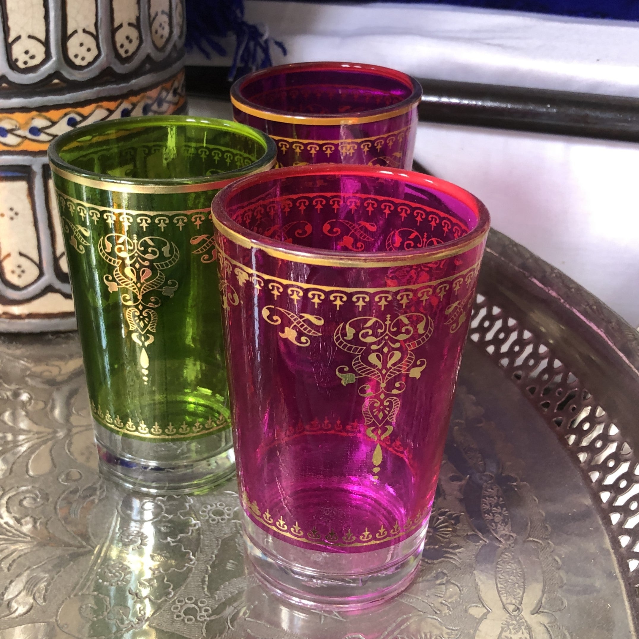 Moroccan Mixed Colours Tea Glasses - Set of 6