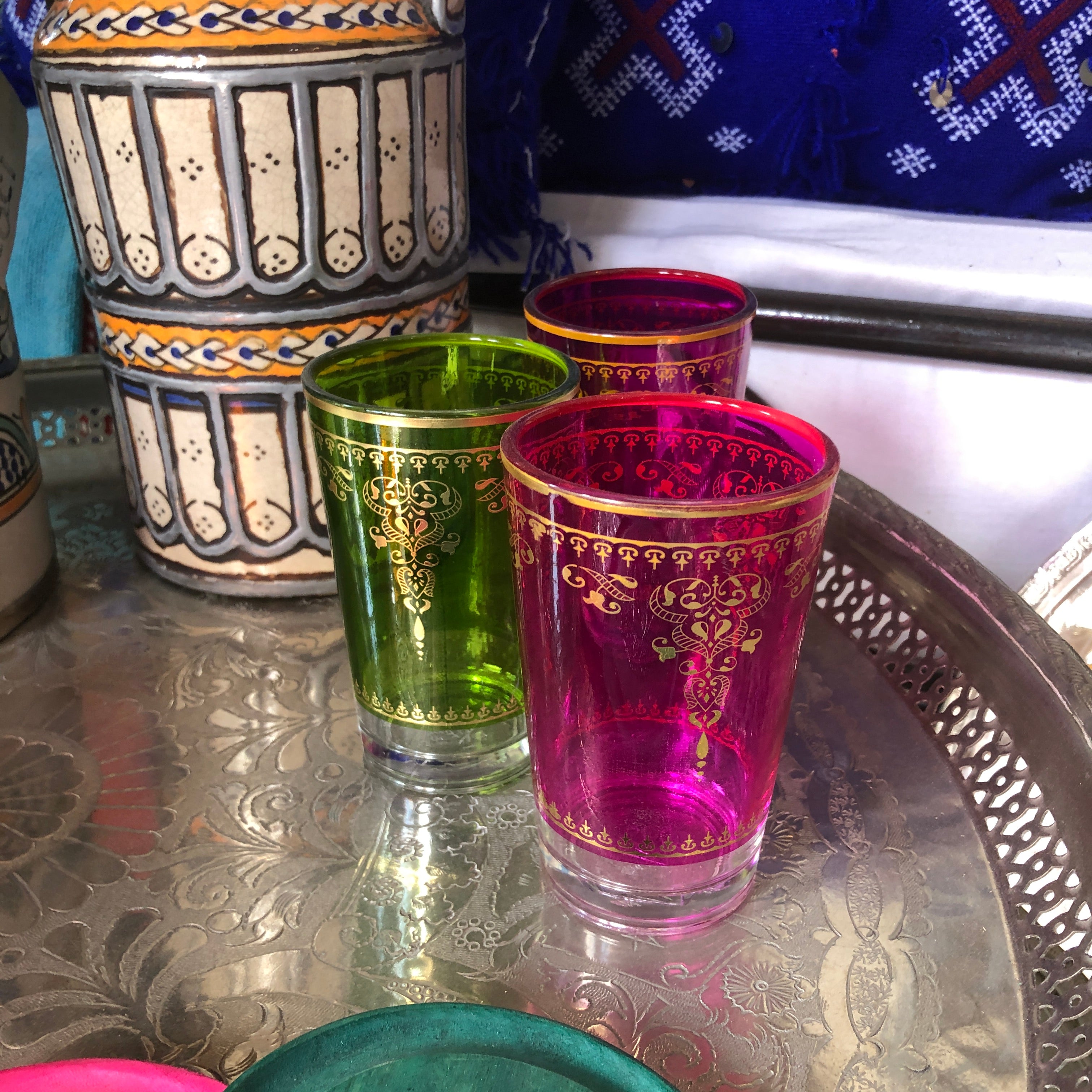 Moroccan Mixed Colours Tea Glasses - Set of 6