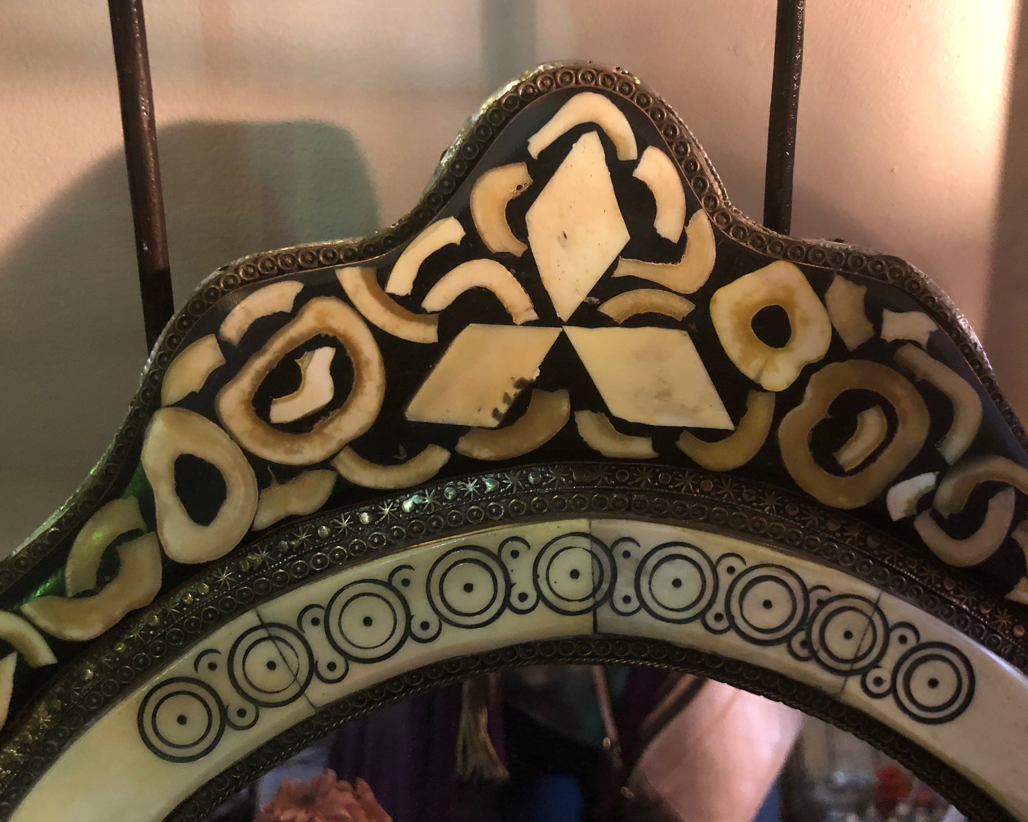 Small Moroccan Crested Mirror with Bone Inlay
