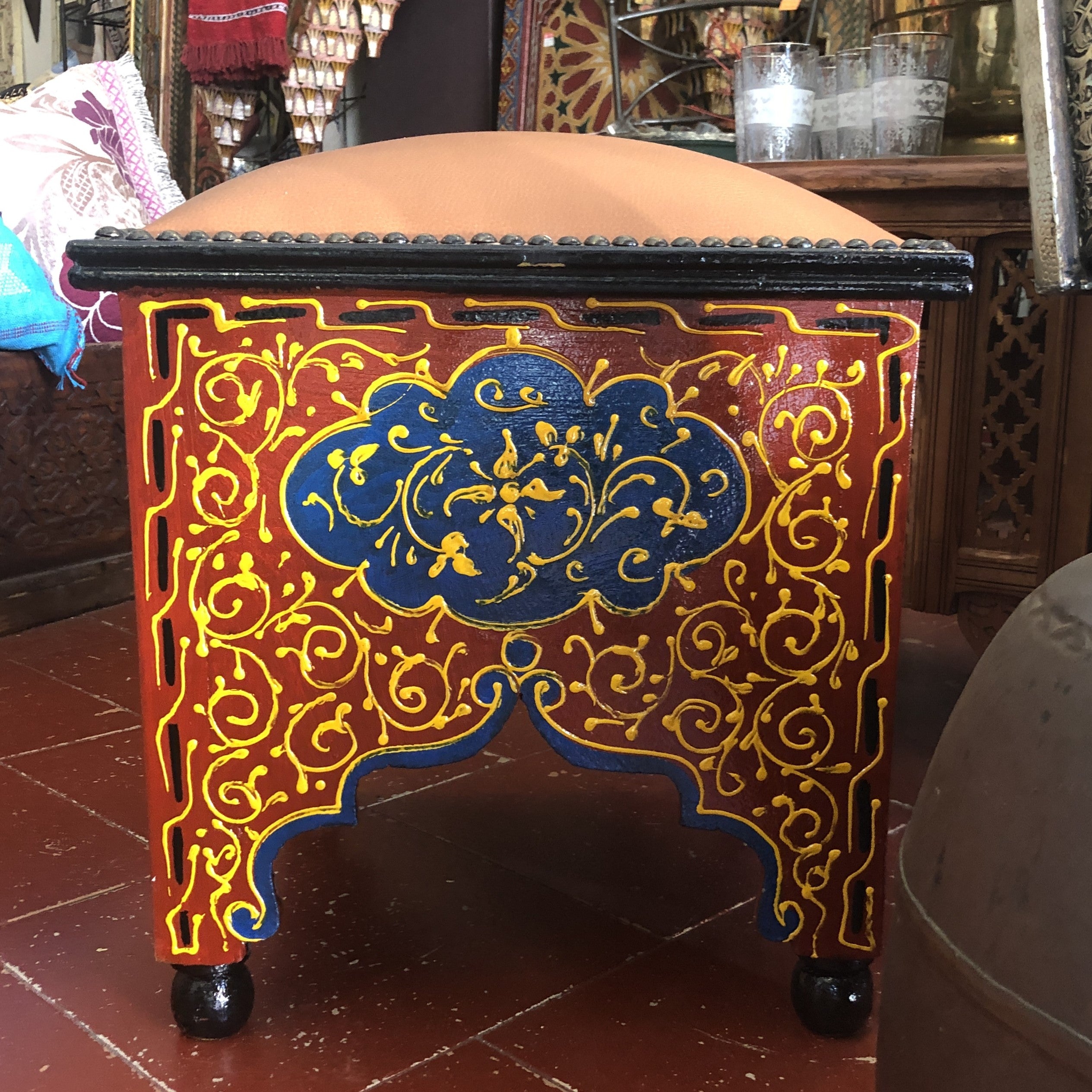 Moroccan Square Stools with Leather Pad