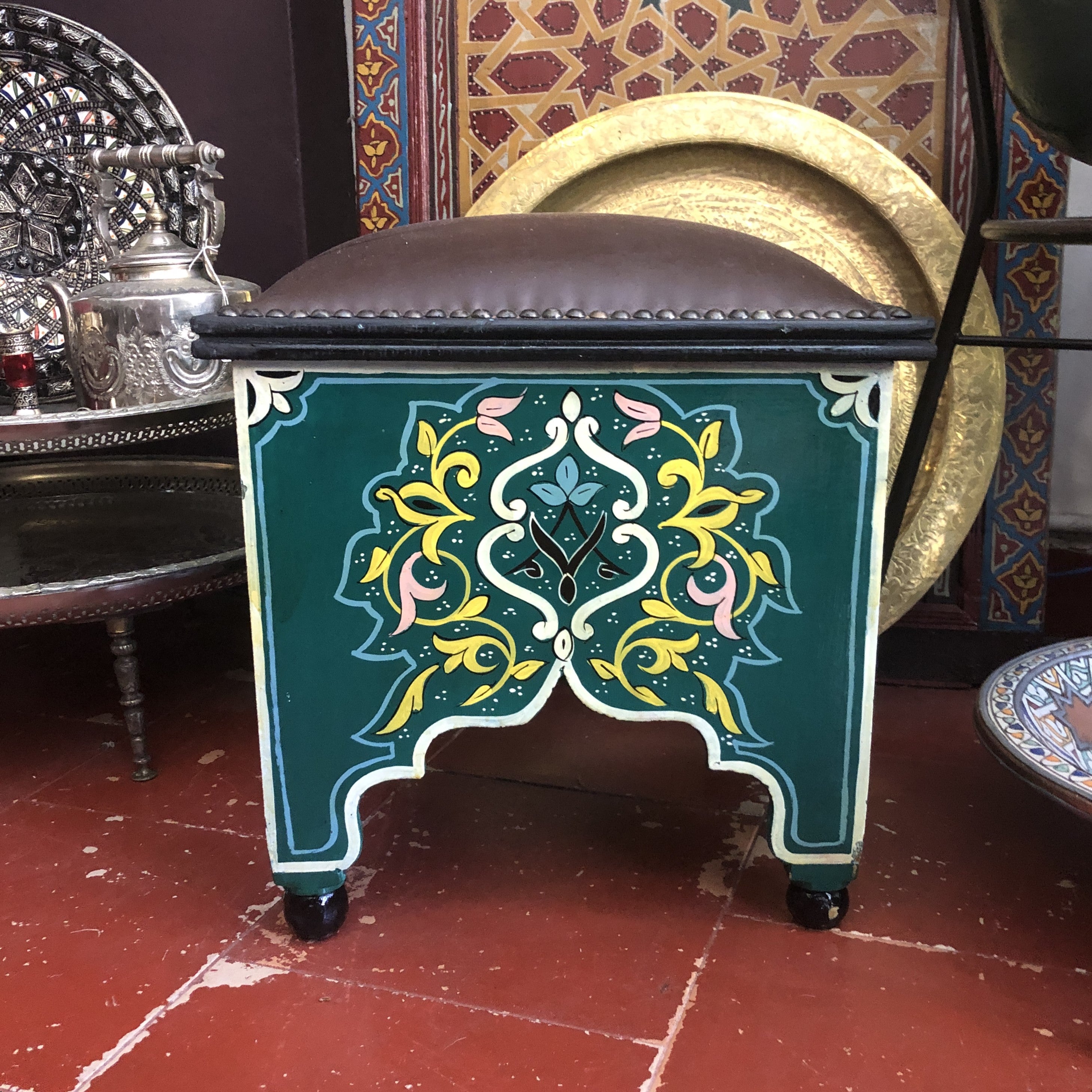 Moroccan Square Stools with Leather Pad
